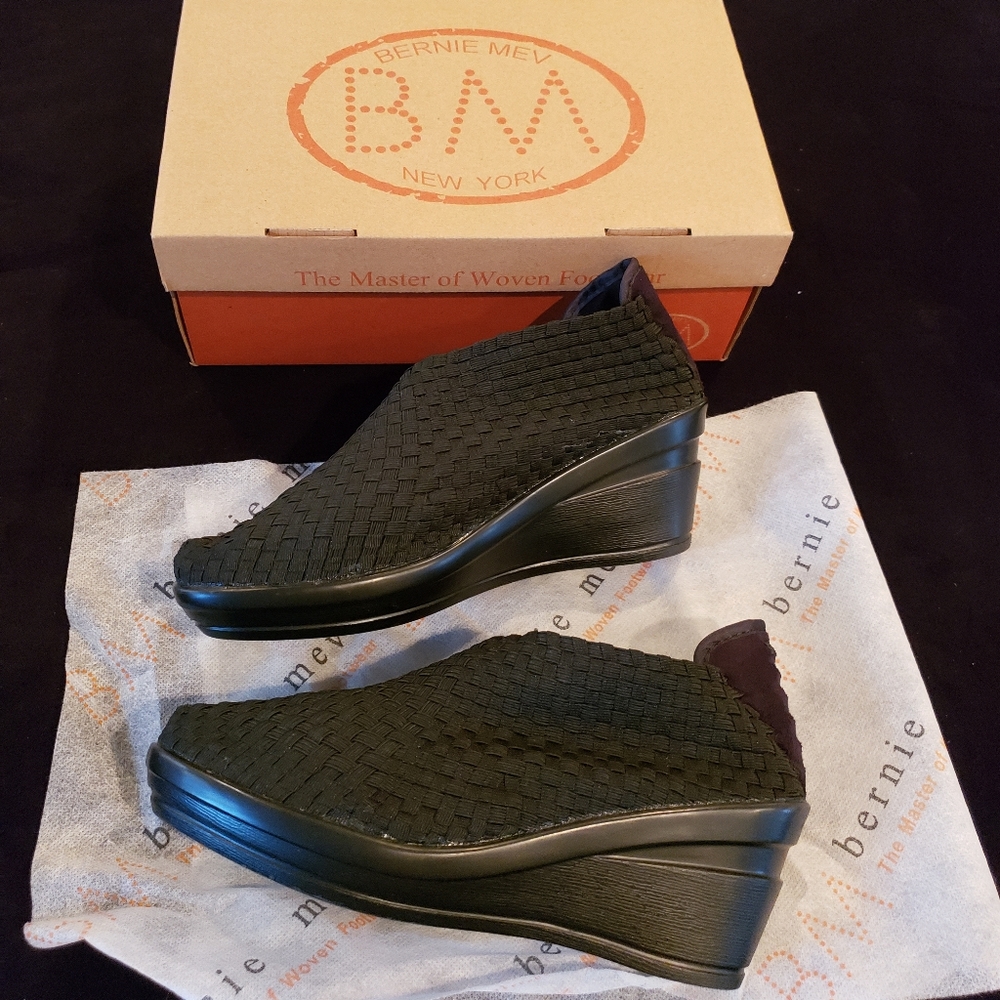 Bernie Mev black Kathleen slip on wedge shoe.